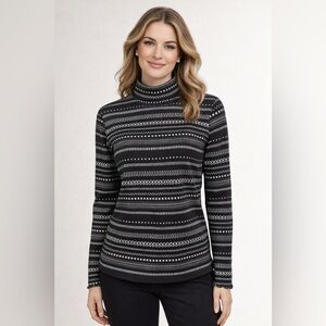 LOFT Outlet Black & White Geometric Mock Neck Long Sleeve Top – Size S